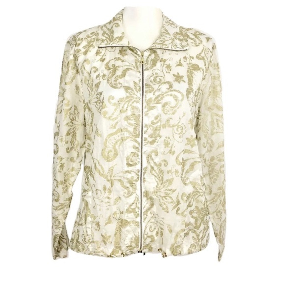 NWT Chicos Hillia Gold Twist Jacket Lightweight Zip Up Sz L